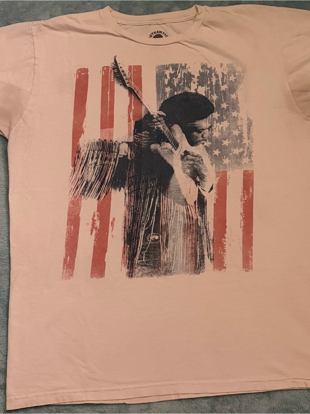 Authentic Hendrix - Jimi Hendrix - American Flag Playing Guitar White-ish XL